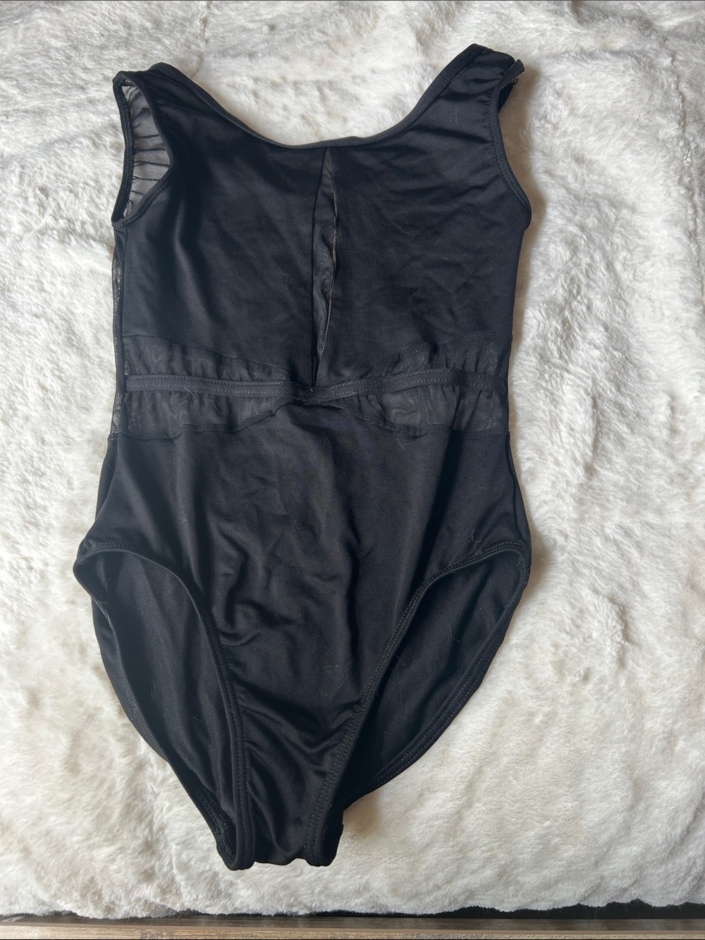 Motionwear Black Scoop-Back Mesh-Trim Bodysuit